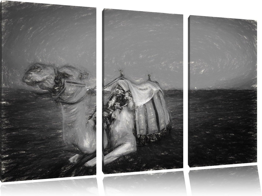 Pixxprint Kamel bei Sonnenuntergang in Ägypten Kunst Kohle Effekt 3-Teiler Leinwandbild 120x80 Bild