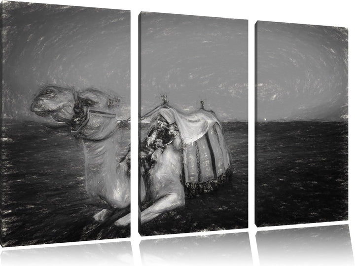 Pixxprint Kamel bei Sonnenuntergang in Ägypten Kunst Kohle Effekt 3-Teiler Leinwandbild 120x80 Bild