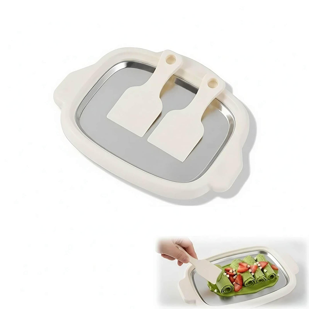 Eisplatte für Eis Rolls aus Edelstahl 304, DIY Gerollte Eismaschine mit 2 Spateln, 27x12 cm, für Jog