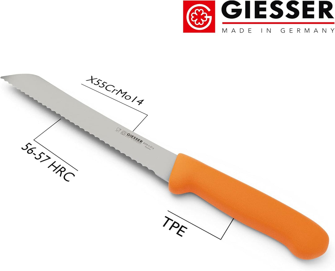 Giesser seit 1776 - Made in Germany - Brotmesser orange, Basic Orange, Klinge 21 cm, Wellenschliff,