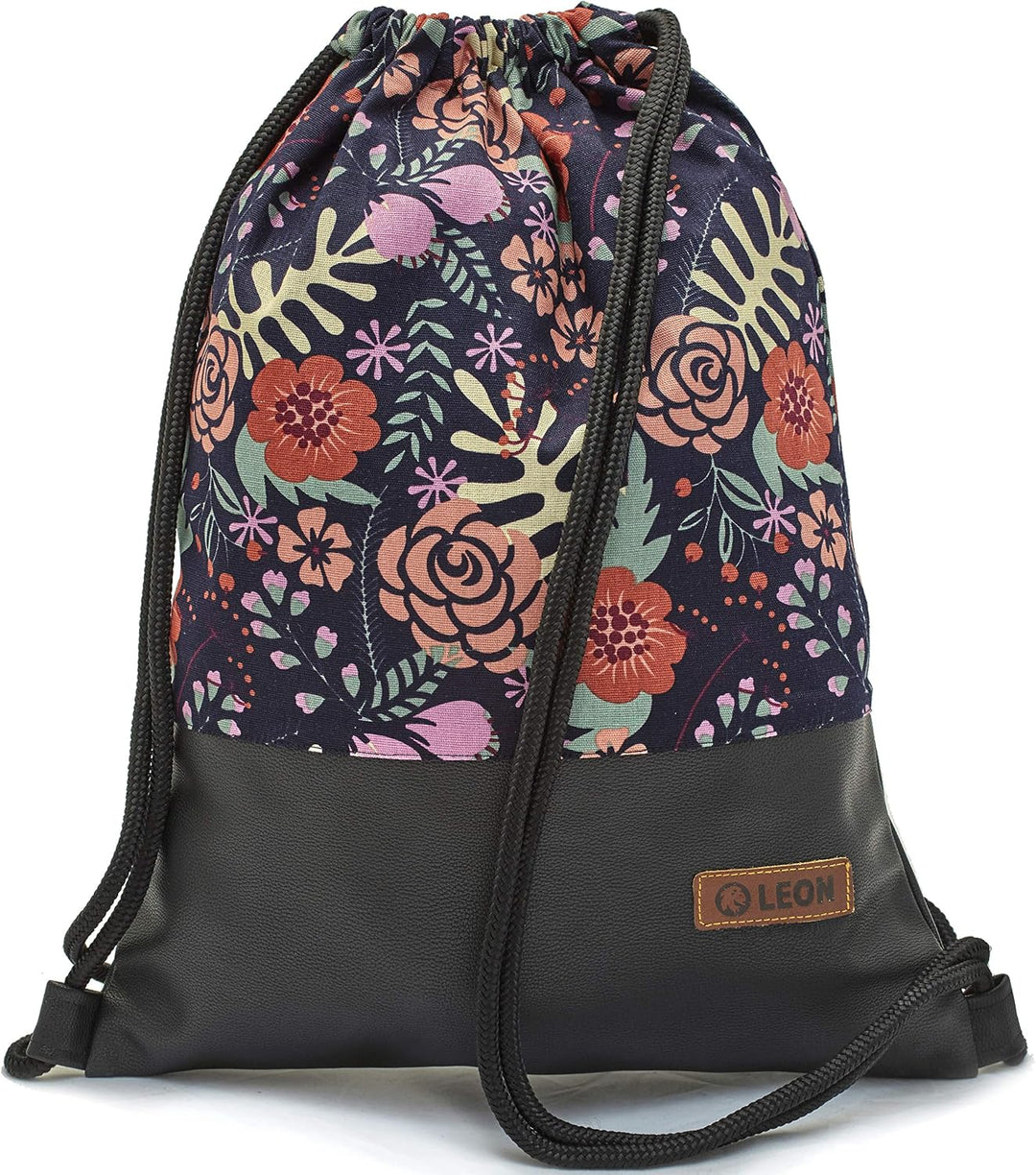 Leon grosser Premium Turnbeutel mit Innentaschen Rucksack Tasche Damen Herren Teenager Gym Bag Draw