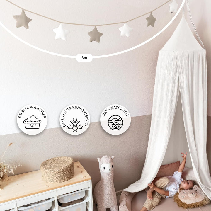 LILIMAUS Sternen Wimpelkette Stoff - 12 Farben - Kinderzimmer Deko - 100% Baumwolle Handmade - Musse