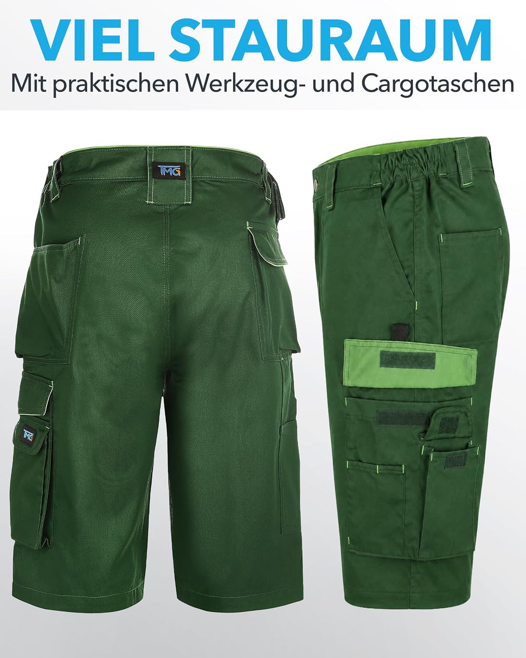 TMG | Arbeitsshorts für Herren, Kurze Arbeitshose mit Werkzeugtasche, robust &amp; strapazierfähig, Carg
