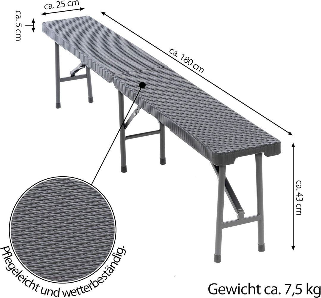 Nexos Trading 2er Set Bierbank Partybank Gartenbank klappbar 180 x 25 x 41 cm anthrazit grau bis 200