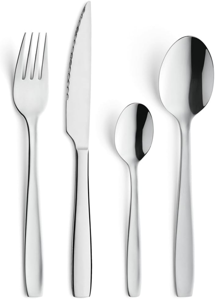 Amefa Besteck-Set Hotel, Tafelbesteck für 6 Personen, Edelstahl glänzend, weiche Konturen, 24-teilig
