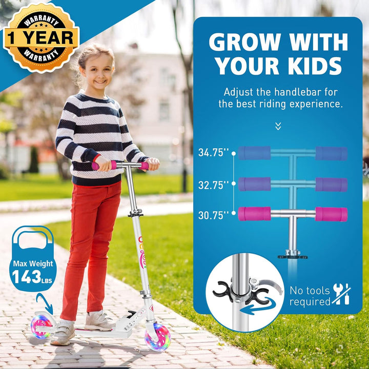 BELEEV Roller Kinder 2 Räder, Klappbar Kinderroller für Mädchen Jungen, Tretroller mit LED Leuchtend