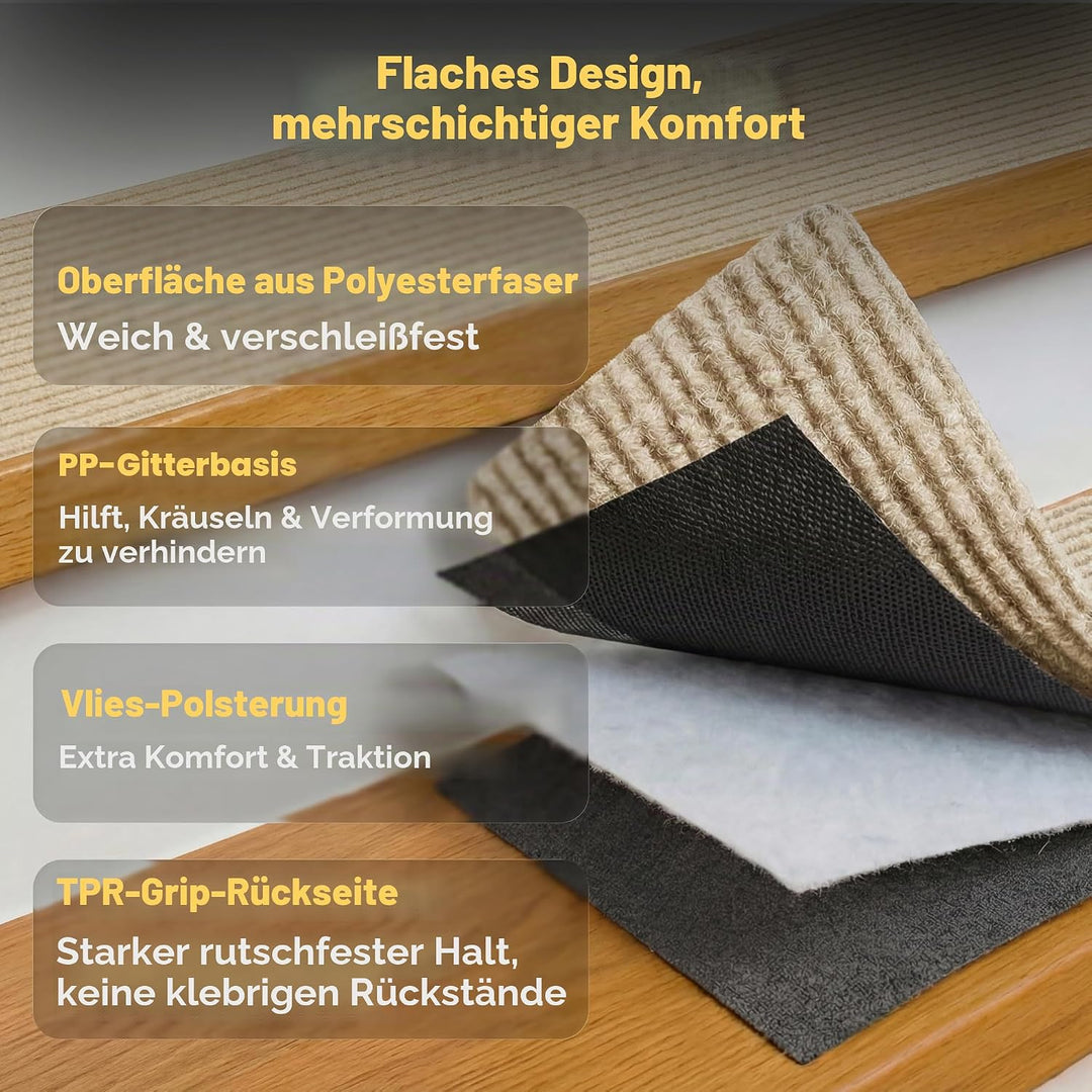 MBIGM 15er Set Stufenmatten 20 cm X 65 cm Treppenteppich Selbstklebend Sicherheit Stufenteppich für