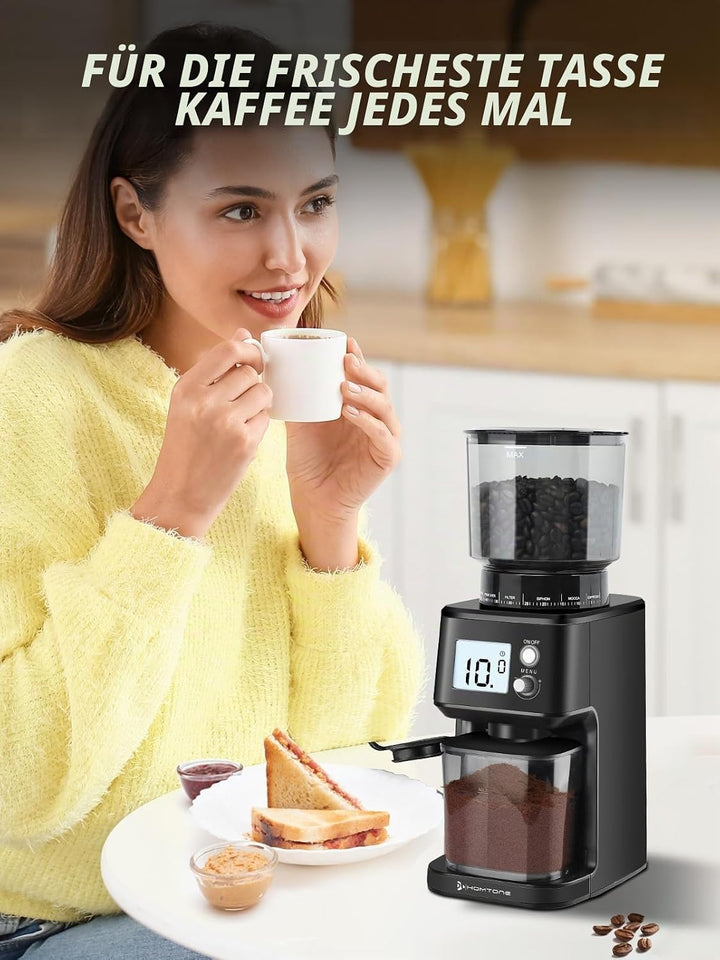 Homtone Elektrische Kaffeemühle für Siebträger, 51 einstellbare Mahlgrade, Kaffeemühle mit Grossem D