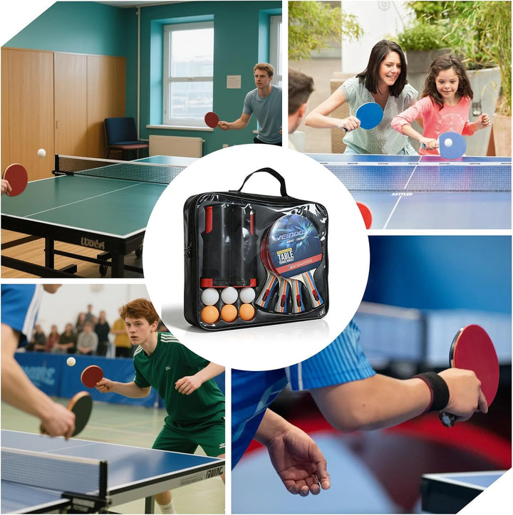 Tischtennis Set, 4 Schläger, 1 Einziehbarem Netz, 10 Tischtennis Bälle Und 1 Tragetasche, Tischtenni