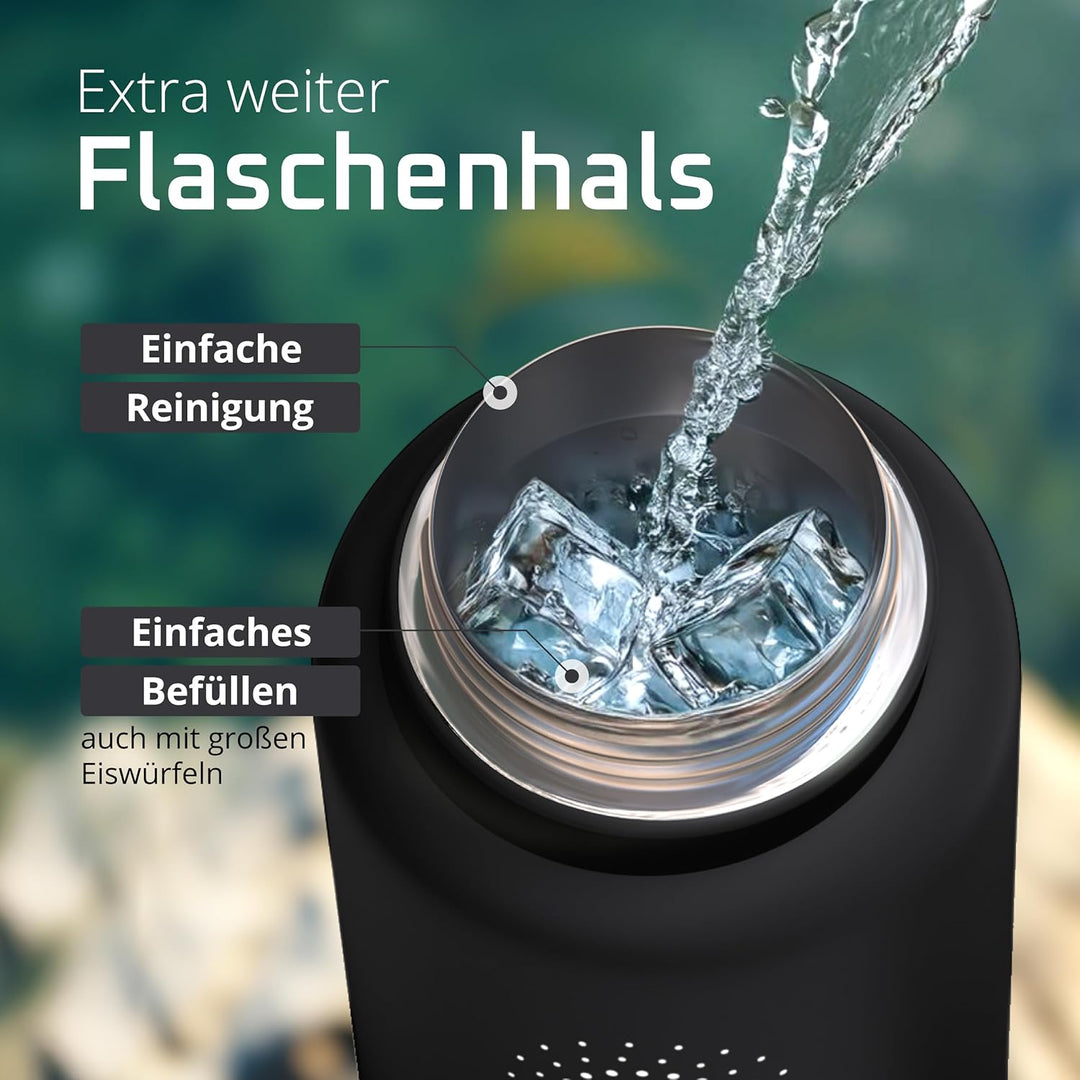 Trinkflasche Edelstahl ACTIVE FLASK + Strohhalm (3 Deckel) BPA-frei, Auslaufsicher, Kohlensäure geei