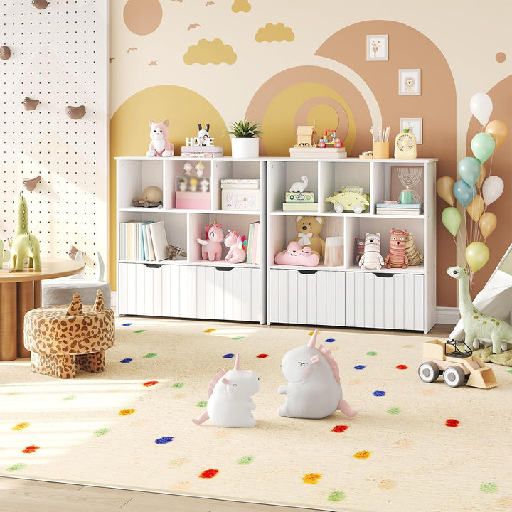 HOOBRO Kinderregal, Spielzeugregl, Bücherregal für Kinder EWT88CW01 | Spielzeugaufbewahrung, 2 separ
