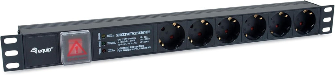 Equip 333317 Deutscher Stromverteiler mit 6 Steckdosen, mit Überspannungsschutz, integriertem Netzfi