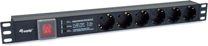 Equip 333317 Deutscher Stromverteiler mit 6 Steckdosen, mit Überspannungsschutz, integriertem Netzfi