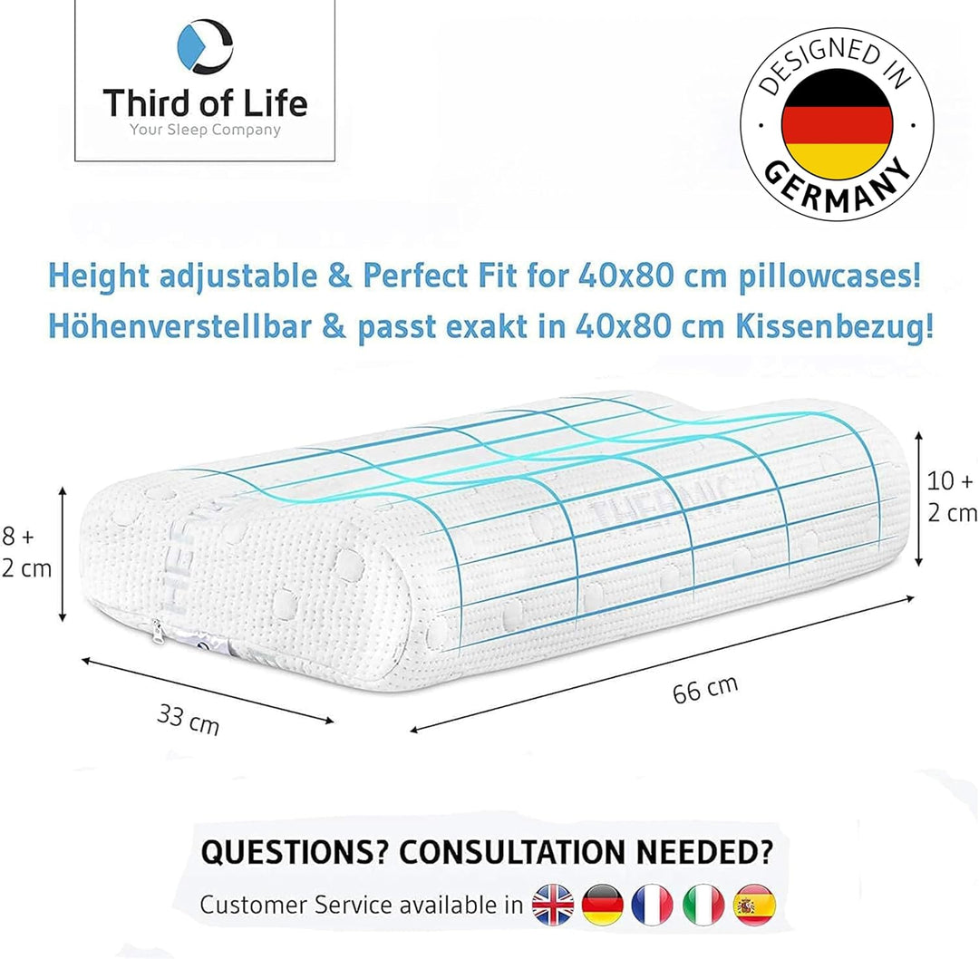 Kopfkissen 40x80 HADAR Wave, höhenverstellbar, ergonomisches HWS Nackenstützkissen aus Visco-Schaum