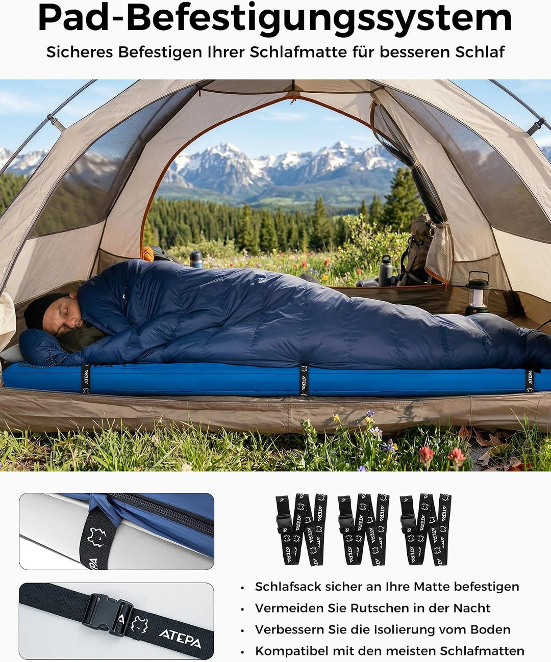 ATEPA Ultraleichter Daunenschlafsack 650/700FP, 3-Jahreszeiten (12°C / 6°C / -1°C), Leicht &amp; Kompakt