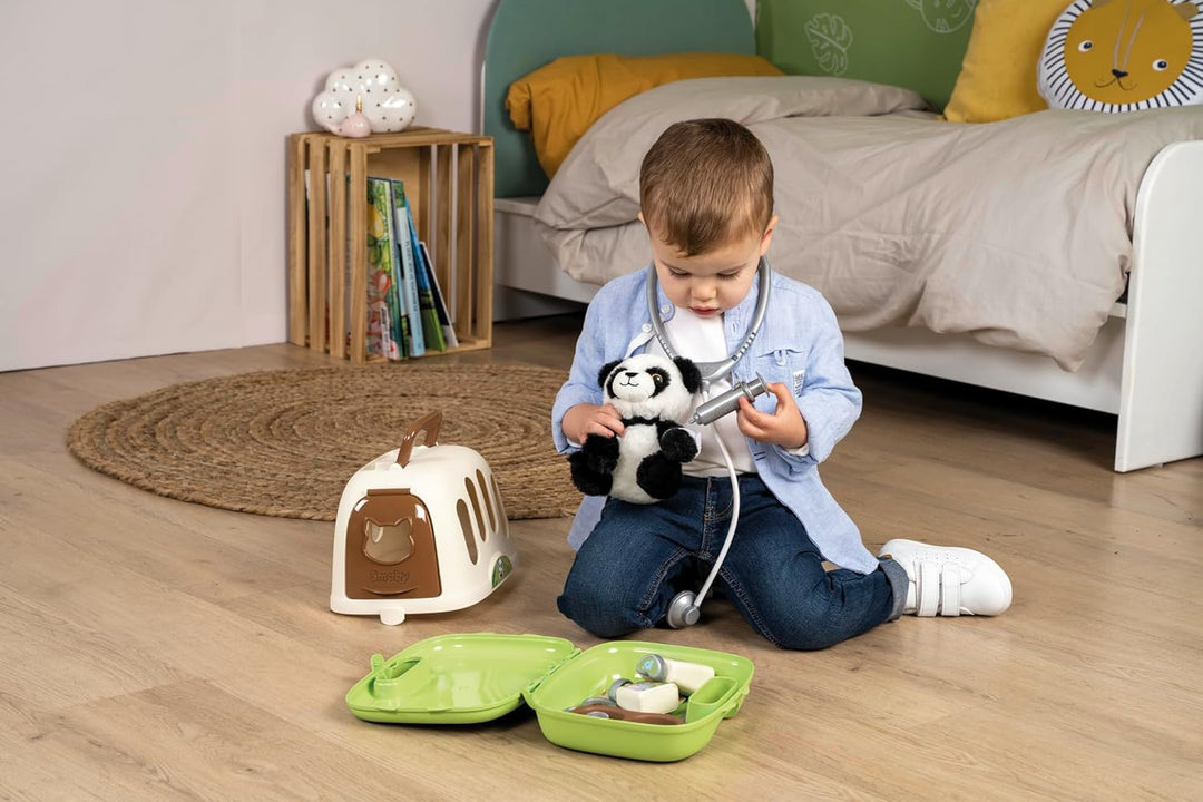 Smoby - Tierarzt-Trolley (31 x 32,1 x 55,2 cm) mit kuschelweichem Panda - 2-in-1 Transportbox mit ab