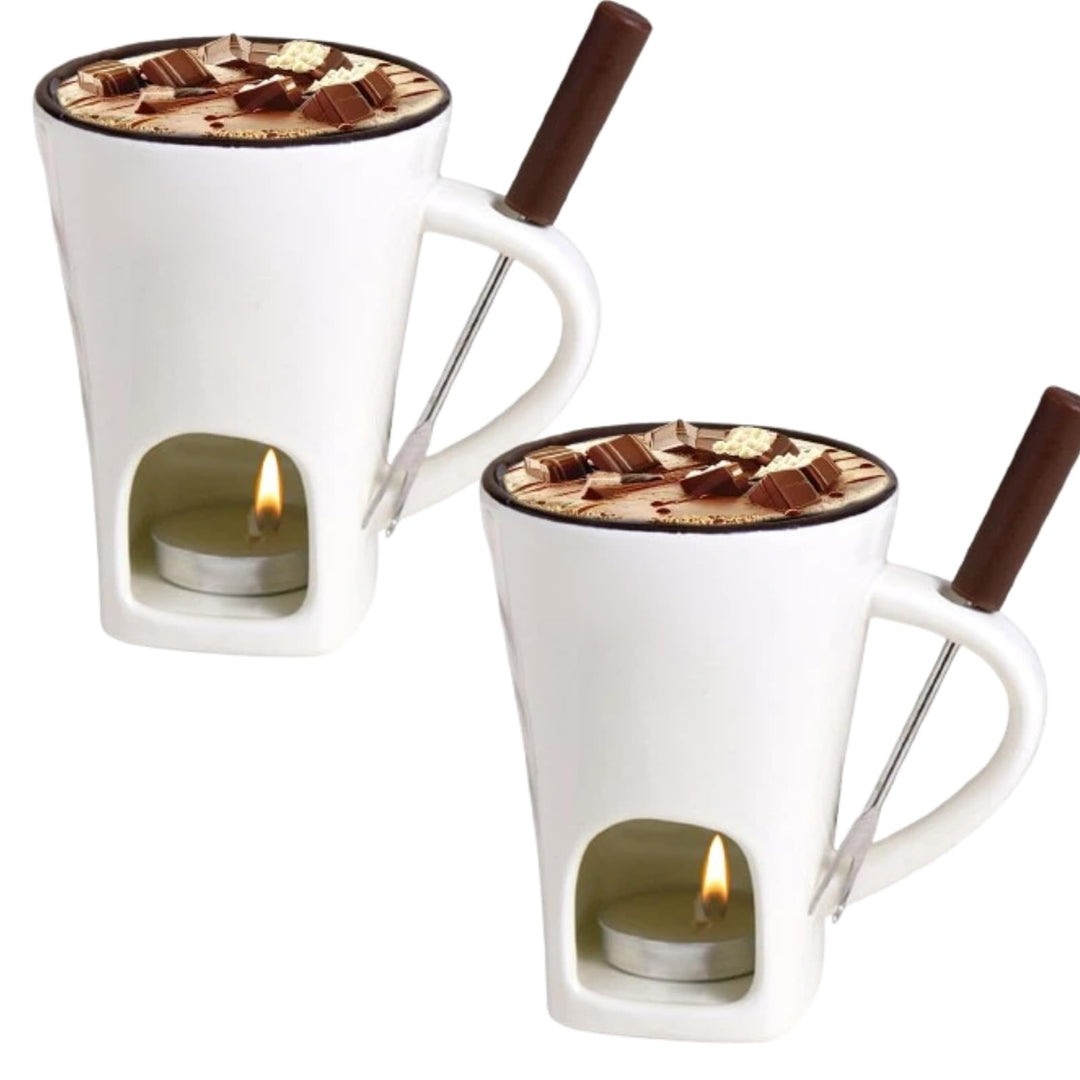Generisch 2PCS Schokofondue Tasse Inklusive Gabeln Und Kerzen, 400Ml*2 Keramik Käsefondue Set, Schok
