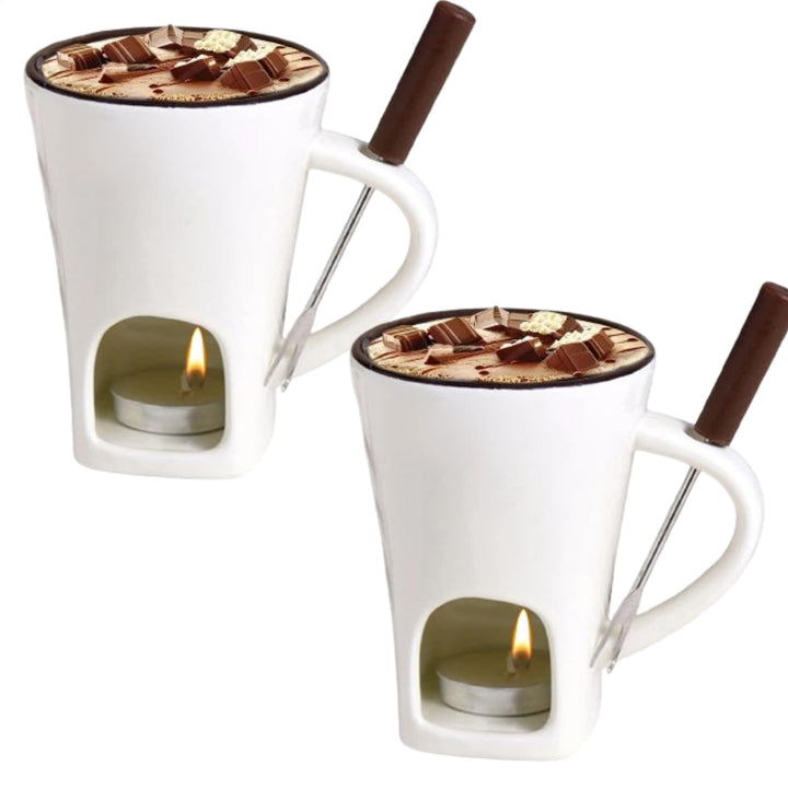Generisch 2PCS Schokofondue Tasse Inklusive Gabeln Und Kerzen, 400Ml*2 Keramik Käsefondue Set, Schok