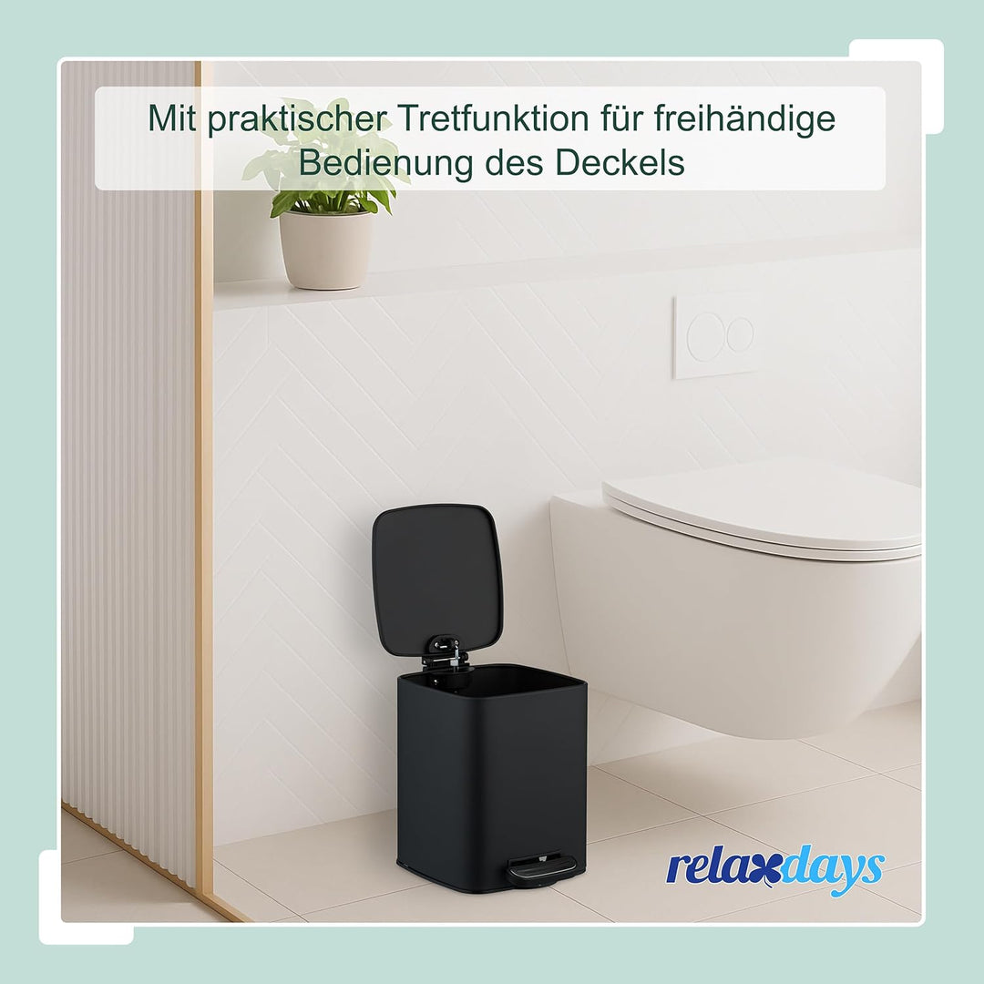 Relaxdays Kosmetikeimer, 6 L, Absenkautomatik, entnehmbarer Inneneimer, Metall, Bad Mülleimer, inkl.