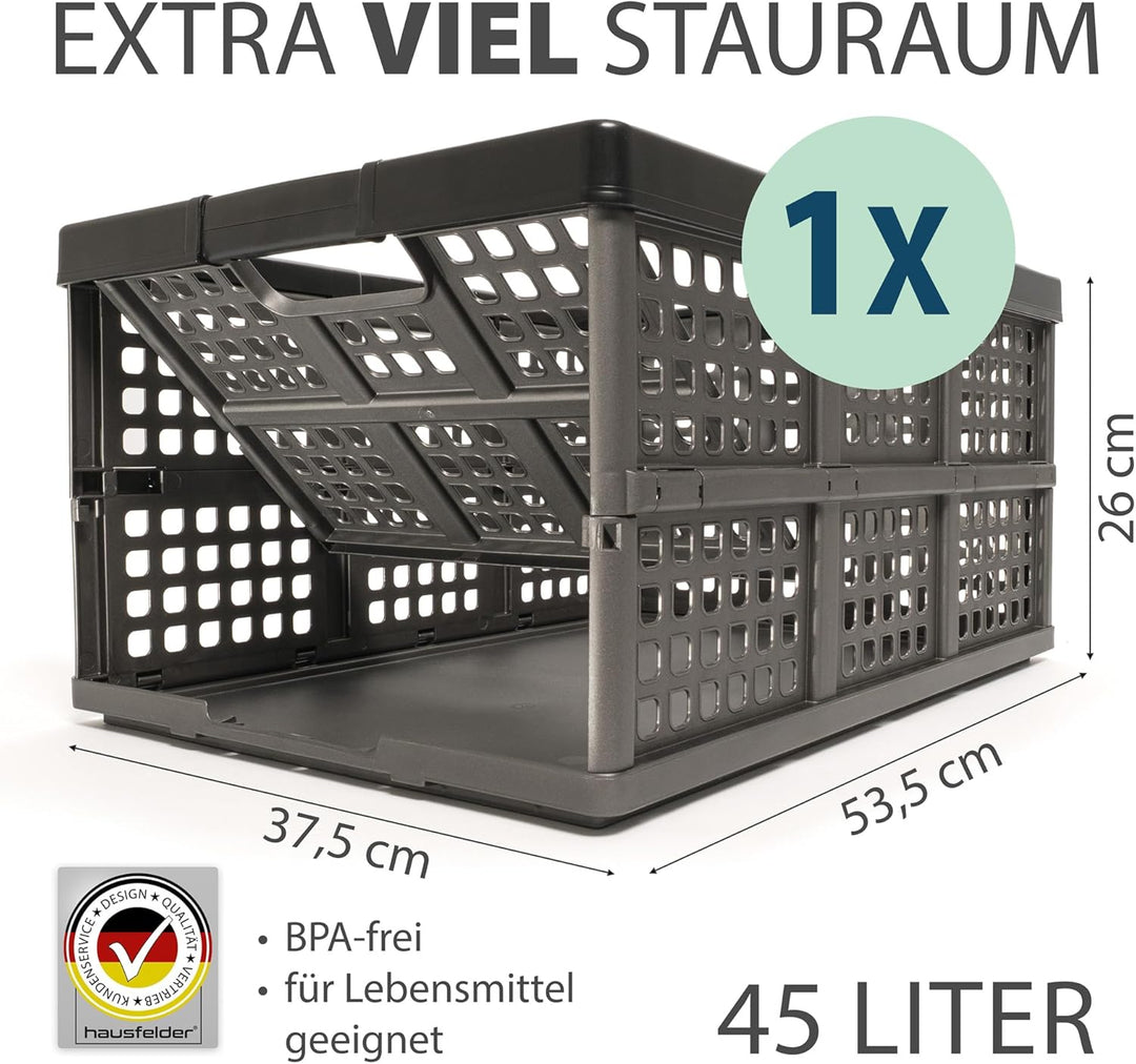 Hausfelder Klappbox 45 l, faltbarer Einkaufskorb aus Kunststoff, stabile Klappkiste für Einkäufe, Au