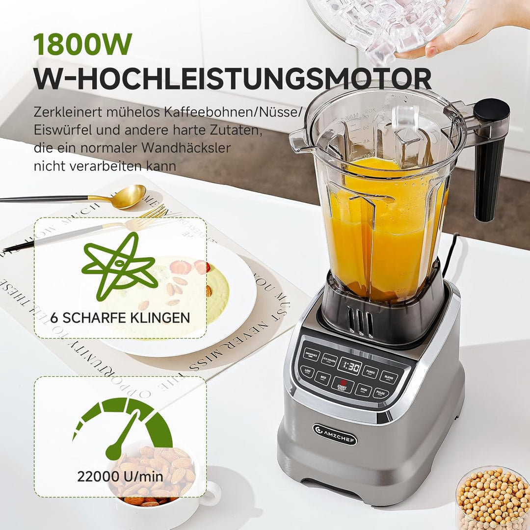 AMZCHEF 2-IN-1 Standmixer mit Zwei Mischbehälter - Blender mixer Hochleistungsmixer 1800 Watt - 1,85