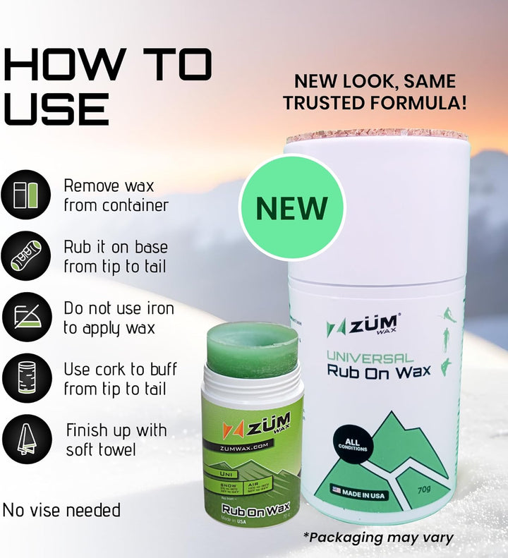 ZUMWax RUB ON Wax Ski/Snowboard - All Temperature Universal - 70 Gram - Incredibly Fast in All Tempe