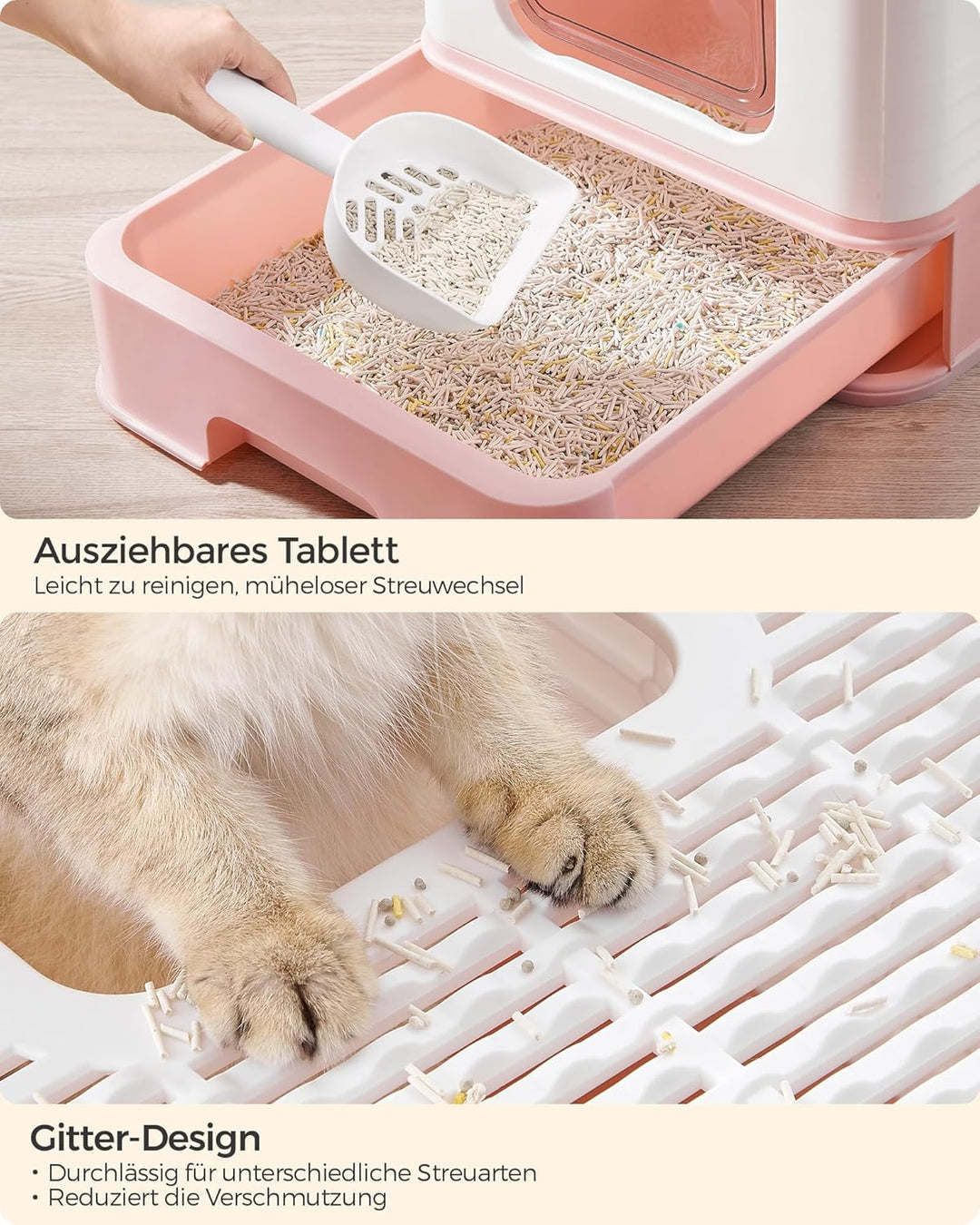 Feandrea Katzenklo 2er Set, Katzentoilette, mit Deckel, ausziehbares Tablett, Schaufel, Bürste, für