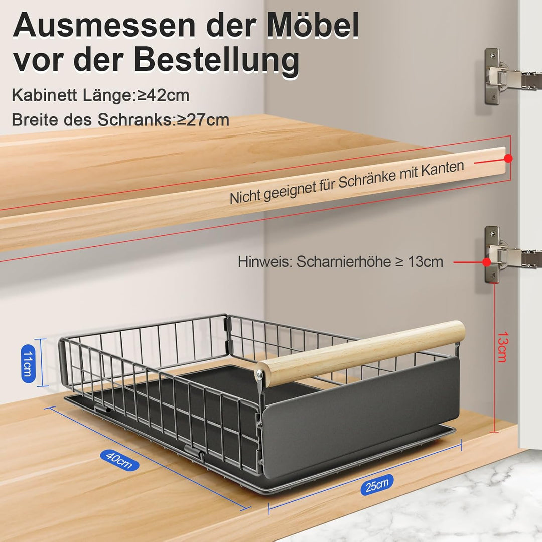AirOpen Ausziehbare Schublade Küche, Hochwertiger Karbonstahl Ausziehbarer Schrank Organizer, Ultral
