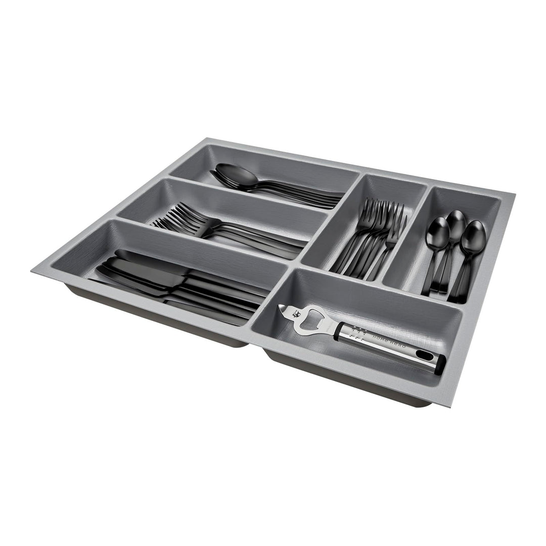 SO-BOX 2 Besteckkasten Breite 35,9 cm, Tiefe 46,2 cm mit silbergrauer Kanvas-Struktur für Schubladen