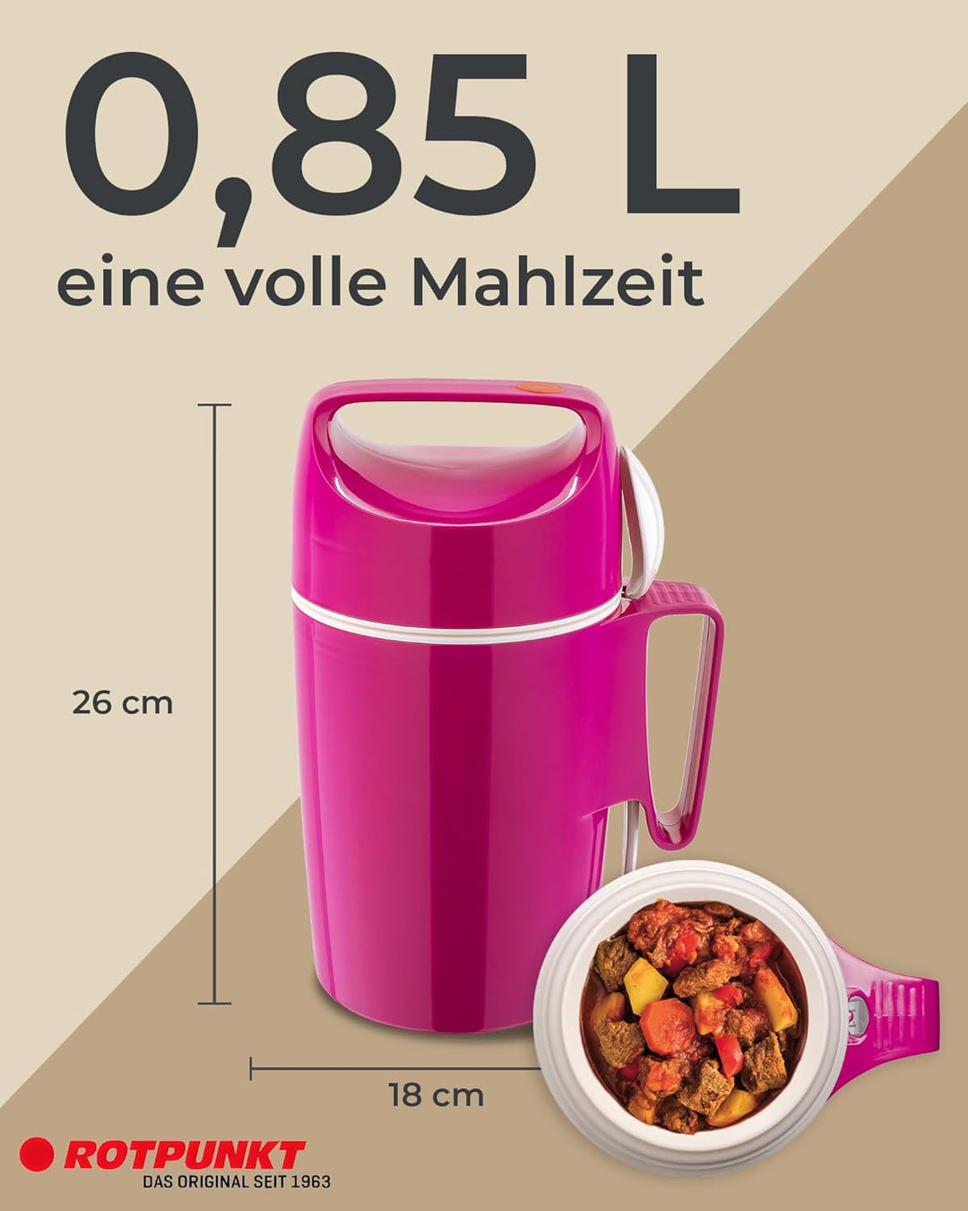 ROTPUNKT Thermobehälter für Essen 850 ml inkl. Löffel – Thermo Lunchbox Heiss & Kalt I Made in Germa