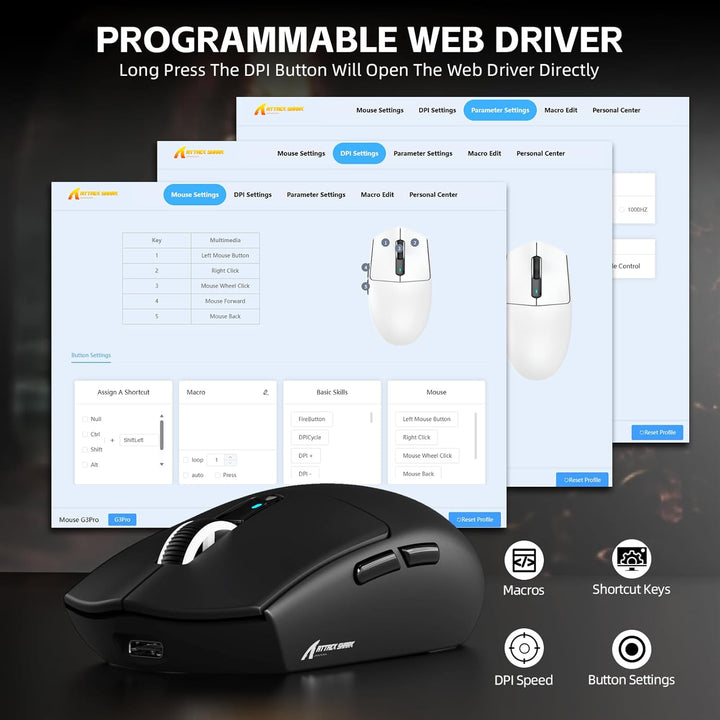 ATTACK SHARK G3PRO Kabellose Gaming-Maus mit Magnetischer Ladestation, PixArt PAW3311-Sensor, Bis zu