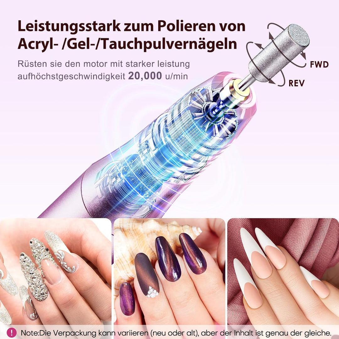 Kabellos Tragbar Elektrische Nagelfräser, 11 in 1 Profi Maniküre und Pediküreset, Elektrische Nagelf