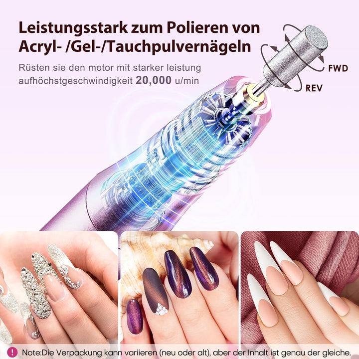Kabellos Tragbar Elektrische Nagelfräser, 11 in 1 Profi Maniküre und Pediküreset, Elektrische Nagelf
