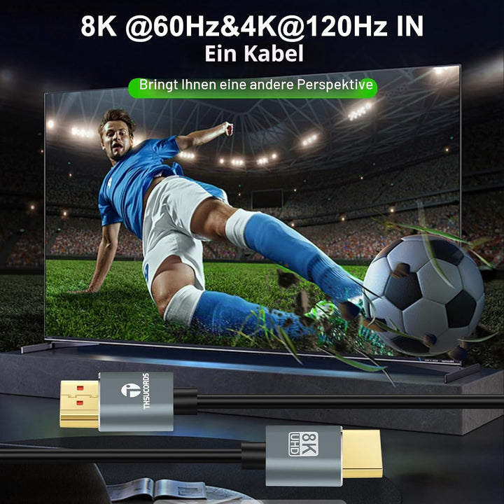 Ultradünne 8K 4K HDMI Kabel 1M 2 Stück, Schlanke Flexible Weiche Hochgeschwindigkeits HDMI 2.1 Unter