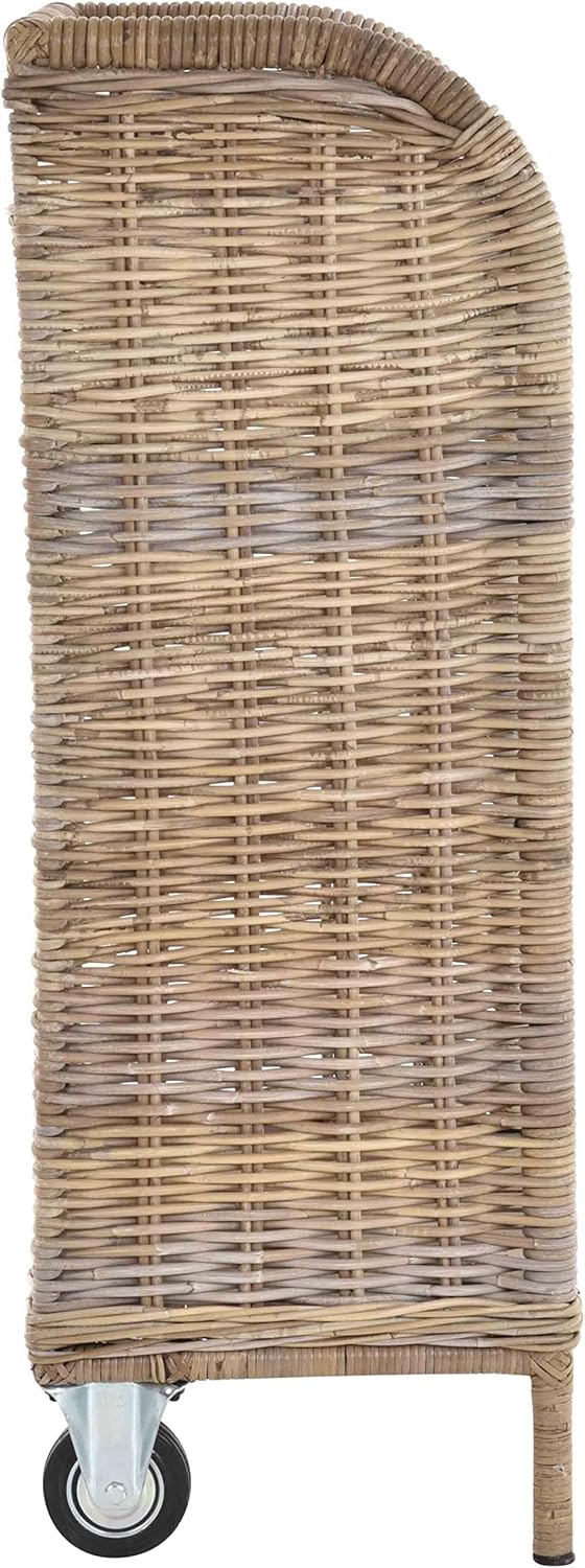Holzwagen/Kaminholzwagen aus Natur Rattan Holzkorb mit Rollen und Griff Naturrohr Grau (Grau Natur),