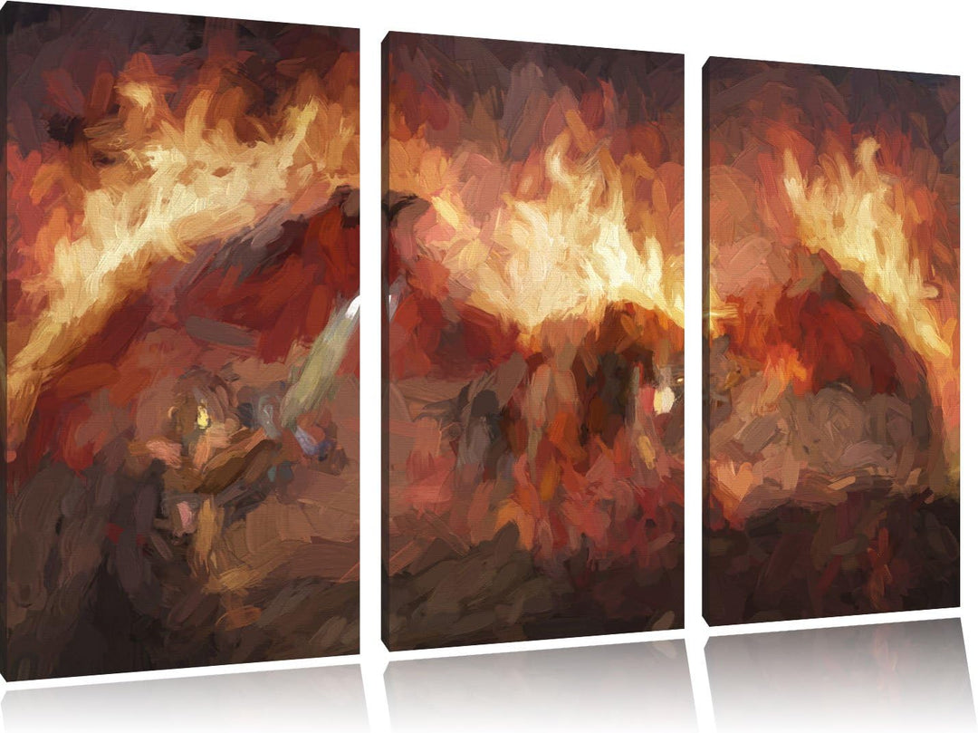 Pixxprint Ritter Drachen als Leinwandbild/Grösse: 3 Teilig (120x80) / Wandbild/Kunstdruck/fertig bes