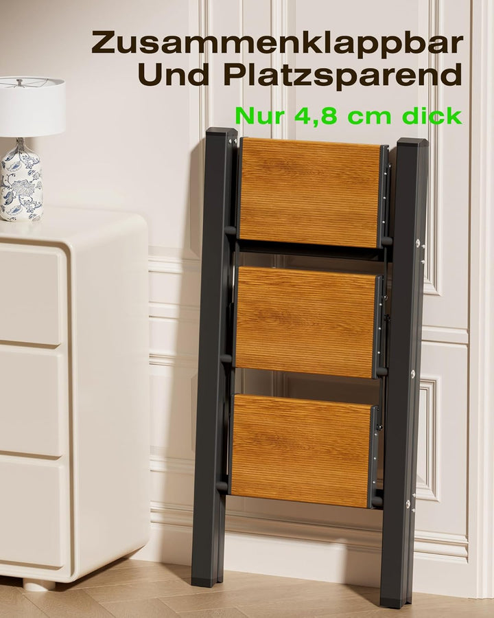 Trittleiter 3 Stufen klappbar,Tritthocker aus Aluminium | 150 kg Tragfähigkeit,Leiter mit rutschfest