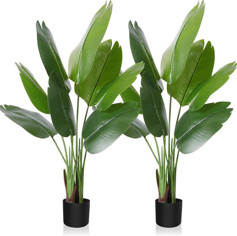 CROSOFMI Künstliche Paradiesvogel Pflanze 120cm künstliche Tropische Palme mit 8 Blättern perfekte k