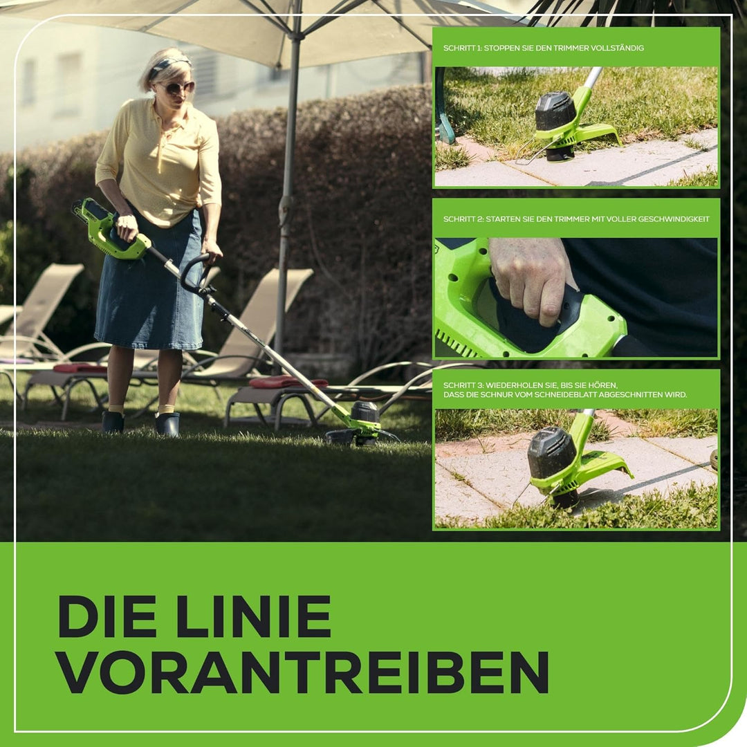 Greenworks 40V Akku Rasentrimmer für mittelgrosse Gärten, höhenverstellbar, 30 cm Schnittbreite, aut