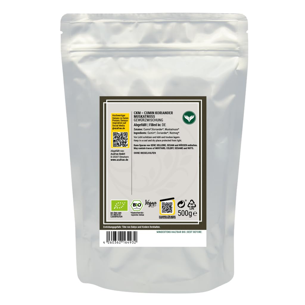 Azafran BIO Cumin Koriander Muskatnuss ayurvedische Gewürzmischung | CKM gemahlen 500g 500 g (1er Pa