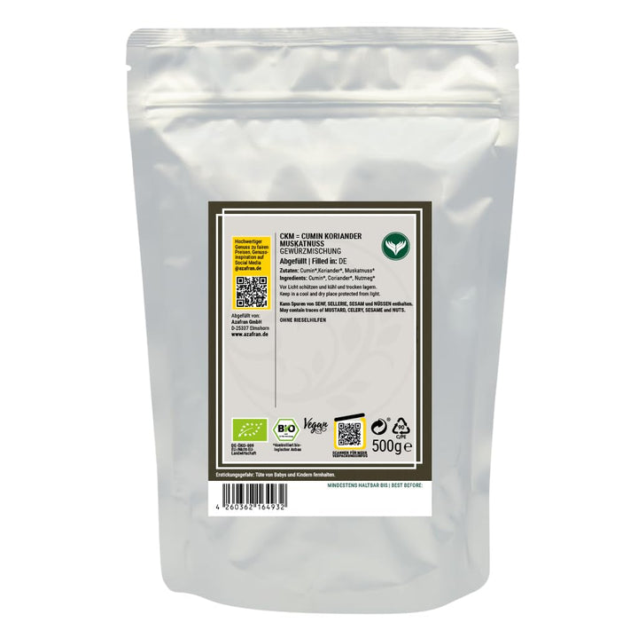 Azafran BIO Cumin Koriander Muskatnuss ayurvedische Gewürzmischung | CKM gemahlen 500g 500 g (1er Pa