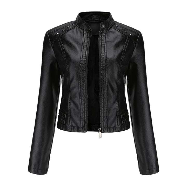 YYNUDA Damen Lederjacke Kurz Bikerjacke Stehkragen Reissverschluss Leder Jacke Übergangsjacke für He