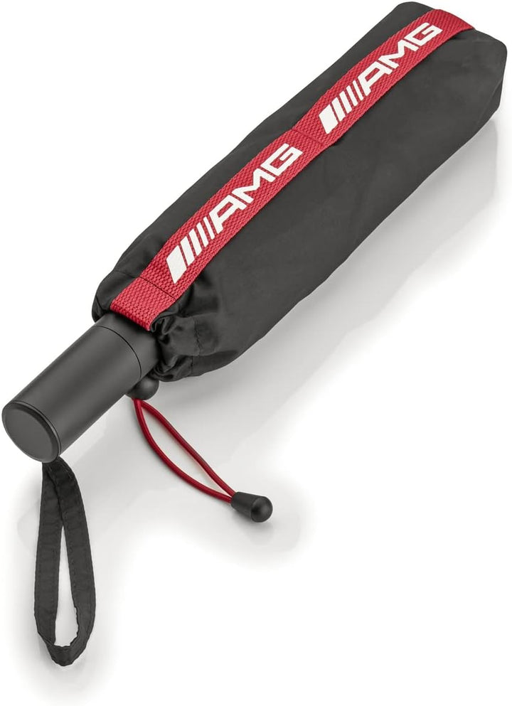 Benz AMG Original Aluminium Taschenschirm Schwarz/Rot Durchmesser 90cm mit Etui und Automatik Öffnun