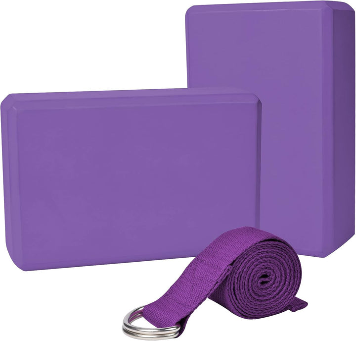 Chstarina Yoga Block 2Er Set mit 1Er 1.8 M Baumwoll Yogagurt,Yogablock aus Eva Schaumstoff Hartschau