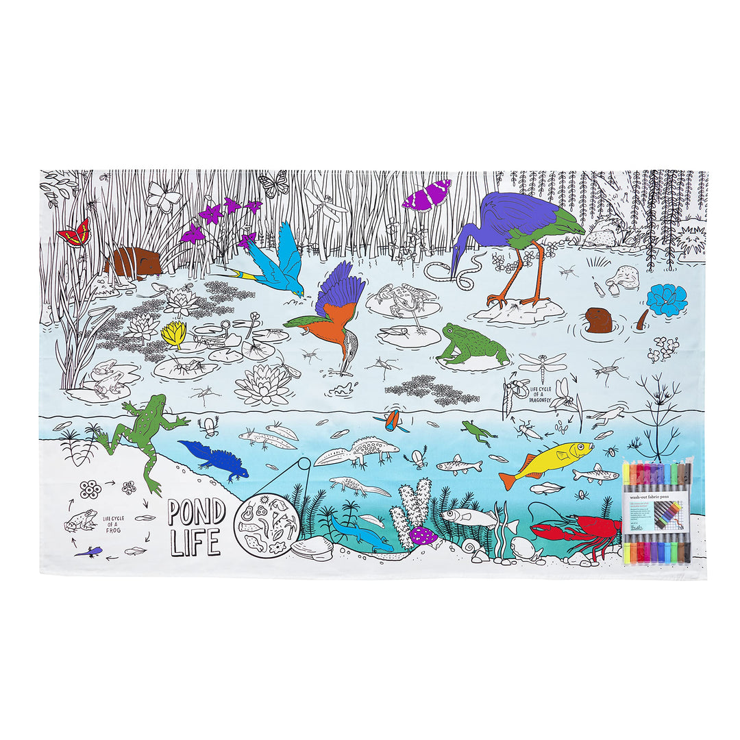 eatsleepdoodle Teichbewohner-Tischdecke zum Ausmalen, spielerisches Lernen, waschbar und wiederverwe