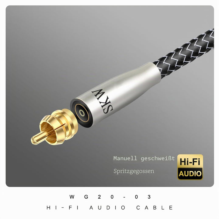 SKW High End Cinch RCA Digitales Koaxialkabel, Kupfer und Silberlitzendrähte Cinch auf Cinch S/PDIF