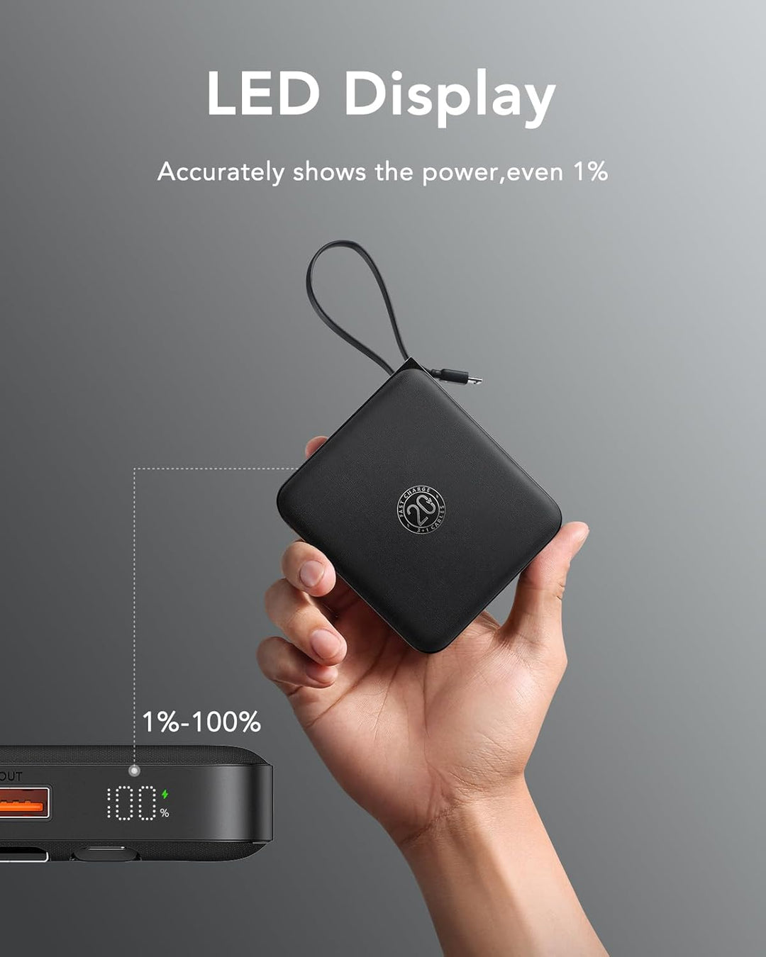 VRURC Power Bank mit Kabel 10000mAh Klein USB C Powerbank Schnelles Aufladen 22.5W Mini Tragbares La