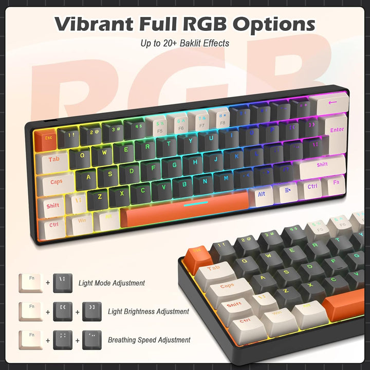 ZIYOU LANG T60 Wired Gaming-Tastatur mit Spiral USB-C Kabel - Kompakt 60% UK Layout(QWERTY) Mechanis