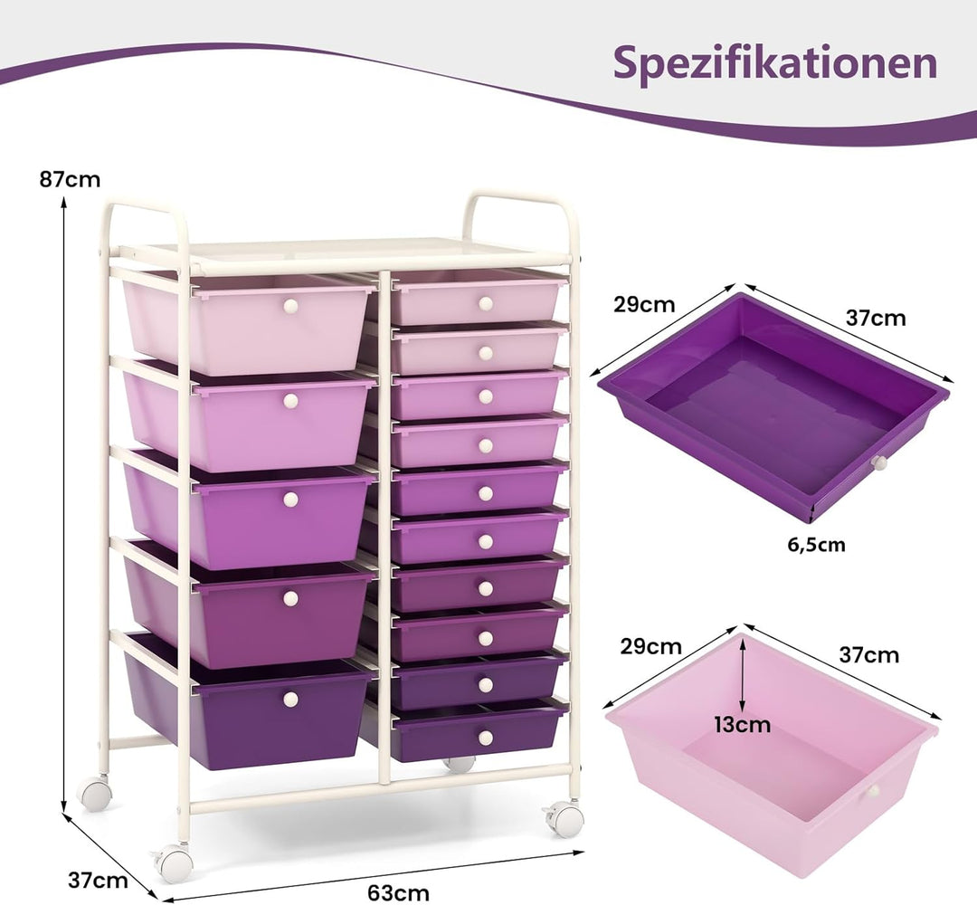 COSTWAY Rollwagen mit 12 stapelbaren Schubladen, Schubladenwagen Rollcontainer mit Metallgestell & A