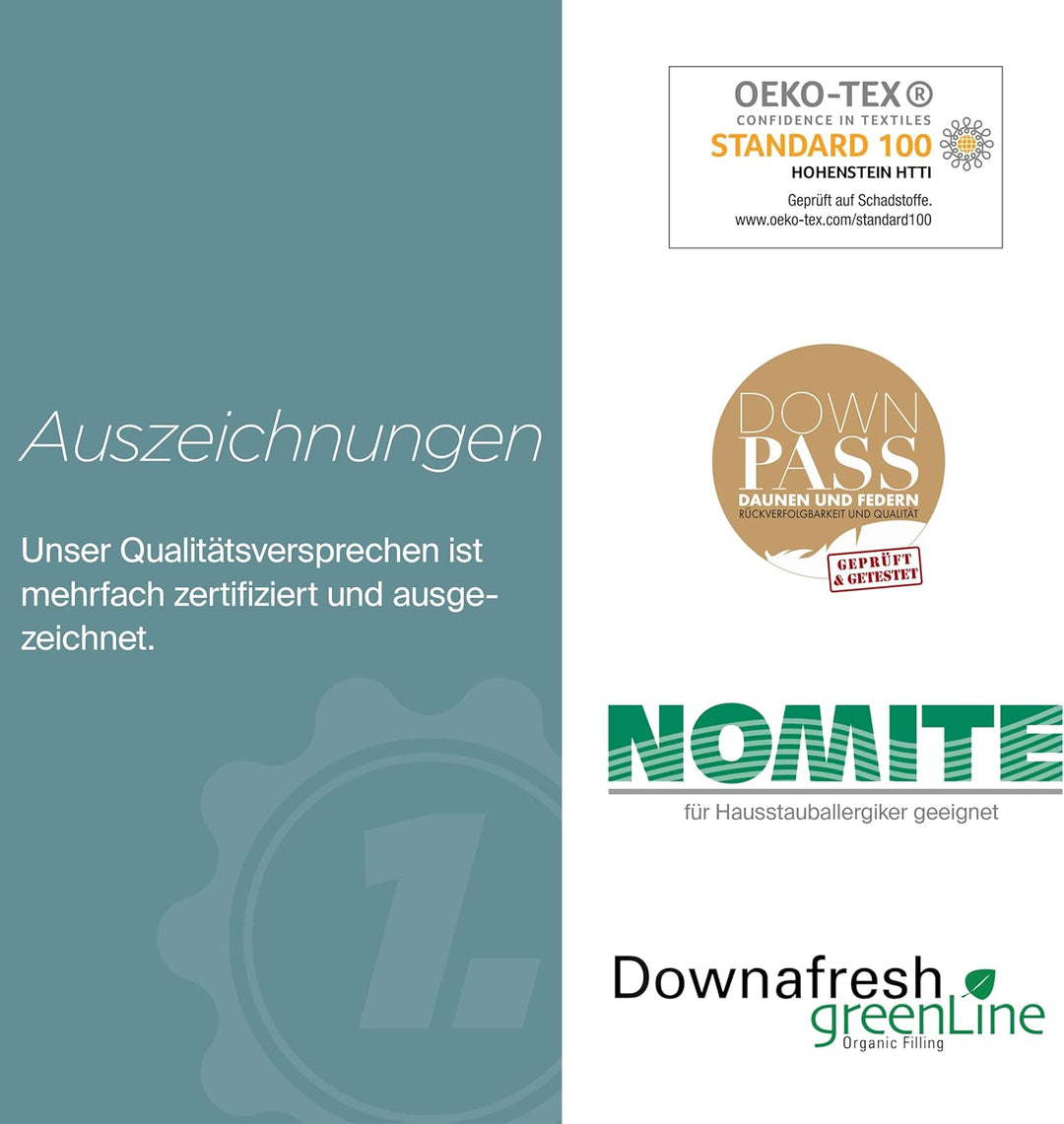 Daunenfee – Winter Cassettendecke 155x220cm –Daunen & Federn – 4x6 Karos, 2cm Stege – Handarbeit Mad